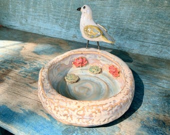 Handmade Ceramic Pigeon or Sea Gull Trinket Dish, Spiral Pond Pottery
