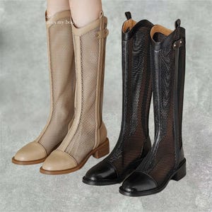 Genuine Cow Leather Transparent Mesh Boots for Women – Summer Breathable Sheer Boots, Chic See-Through Mesh Boots, Gift for Her
