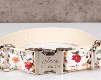 Floral dog collar with name, Personalized dog collar, Personalized floral collar, Engraved dog collar, Pet birthday gift, Dog mom gift