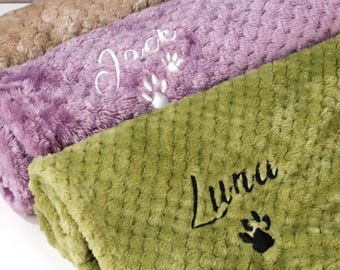 Custom embroidered pet name blanket, Pet blanket with paw prints, Warm pet blanket for fall/winter, New puppy gift, Pet Christmas gift