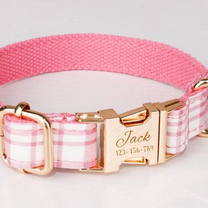 Plaid stripes dog collar with name, Engraved dog collar, Personalized dog collar, Engraved pet name tag metal buckle, Wedding Pet Collars