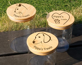 Personalised Pet Treat Glass Storage Jars: Dog treat glass containers, Dog birthday gift
