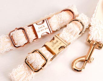 Personalized lace leash set dog collar, Personalized tag, Lace dog collar, Dog harness leash set, Pet birthday gift, Pet lover gift