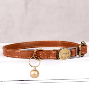 Vintage leather bell cat collar with name | Personalized leather cat collar | Engraved leather cat collar | Kitten collar | Cat mom gift