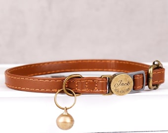 Vintage leather bell cat collar with name | Personalized leather cat collar | Engraved leather cat collar | Kitten collar | Cat mom gift