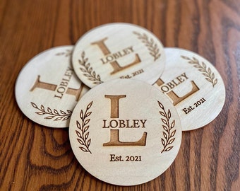 Engraved Monogram Wood Coaster Set