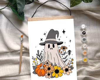 Halloween Cute Ghost Easy Adult Paint by Number Kit. Wine and Paint Night DIY Decor