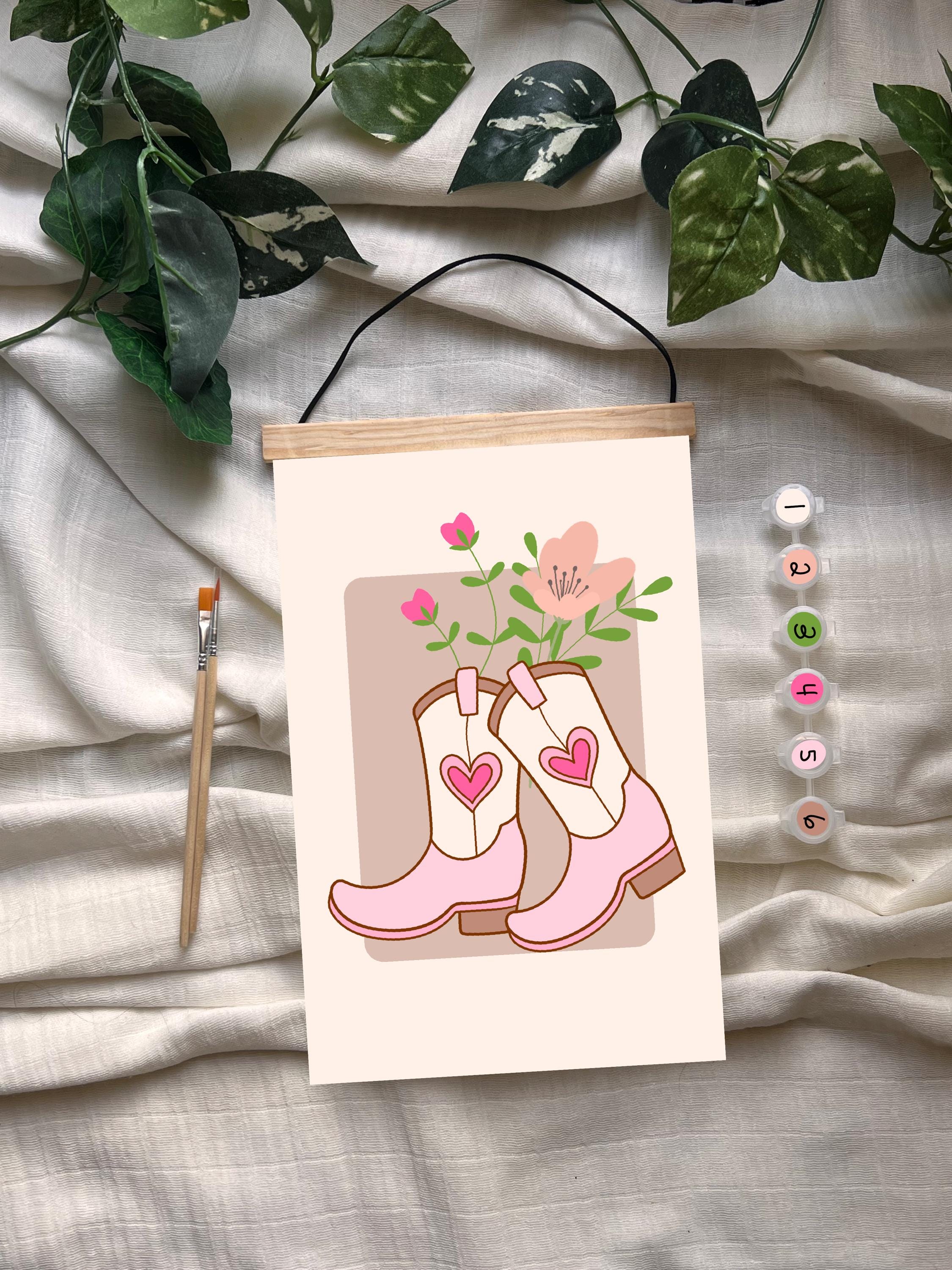 Wildflower Heart Cowboy Boots Paint by Number kit DIY - Modern/ Classic Decorative Wall Art For Bar, Bedroom, Living Room, Home Office