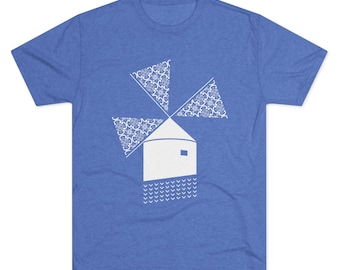 Unisex TriBlend Kurzarm T-Shirt: Portugisische Kachel, Windmühle, minimalistisch, einzigartige Grafik