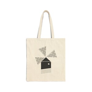 Cotton Canvas Tote Bag: Portuguese Tile, Windmill, minimalist, unique graphic