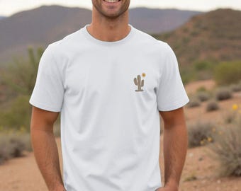 Southwest Style Herren Bio-Baumwolle T-Shirt, Kaktus und Sonnengrafik, Wüstenfans