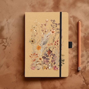 Quaderno a righe A5 Autumn Flowers / Diario botanico Fall Foliage / Materiali riciclati ecocompatibili