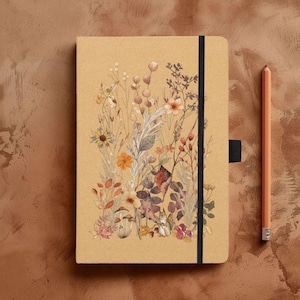 Notitieboek met lijnen op A5-formaat met herfstbloemen | Botanisch dagboek met herfstbladeren | Milieuvriendelijke, gerecyclede materialen