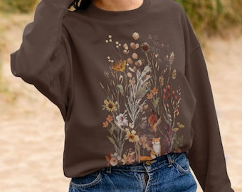 Autumn Floral Women's Oversized Sweatshirt | Fall Flowers Cozy Jumper | Autumn Botanical Sweater | Organic Cotton
