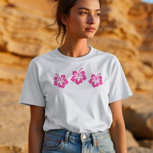 Hibiscus Floral Regular Graphic T-shirt | Hawaii Vacation Beach Tee | Soft Organic Cotton