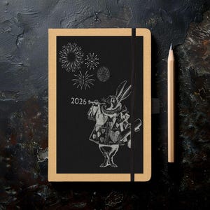 Nieuwjaarsnotitieboekje van kraftpapier: 2026 Wit Konijn Eco-vriendelijk Dagboek