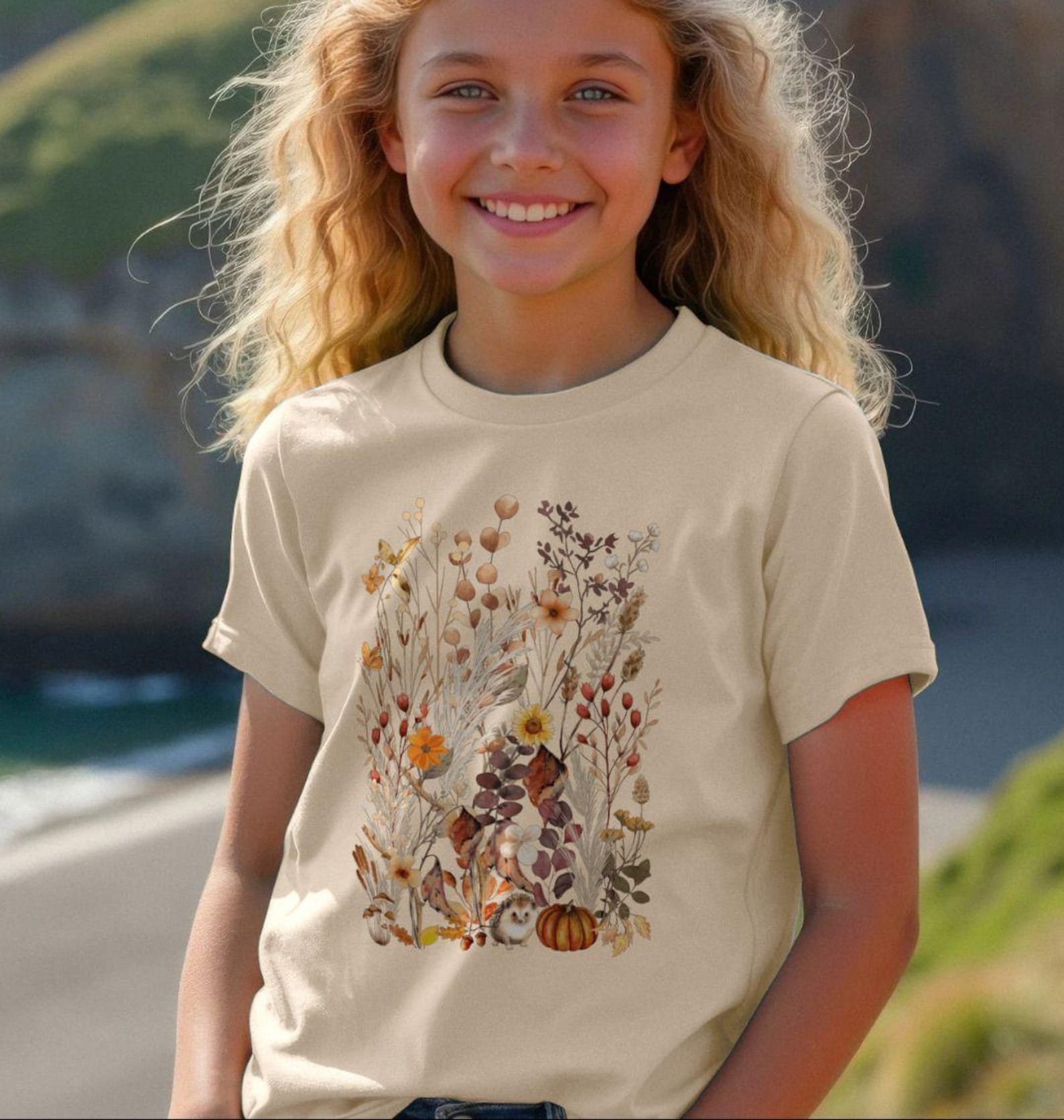 Childrens Autumn Hedgehog T-shirt: Nature Lovers Kids Organic Cotton Tee Childrens Autumn Hedgehog T-shirt: Nature Lovers Kids Organic Cotton Tee