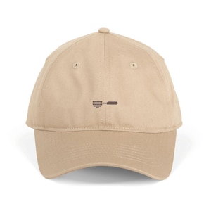 May include: A beige baseball cap featuring a small, centred dark brown embroidered graphic of a coffee portafilter. The cap has a structured six-panel crown, a curved brim, and stitched eyelets on each panel for ventilation and a classic look.