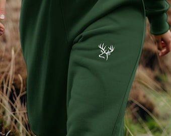 Organic Cotton Fleece Joggers: Unisex Stag Evergreen Sweatpants