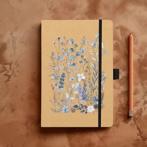 Quaderno a righe formato A5 con fiori invernali / Diario botanico Wildfields / Materiali riciclati ed ecocompatibili