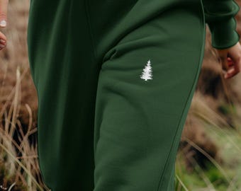 Unisex Organic Cotton Fleece Joggers | Fir Tree Evergreen Training Sweatpants| Athletic Training Bottoms | Baggy Sweatpants For Him Or Her
