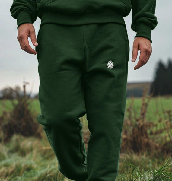 Unisex Organic Cotton Fleece Joggers | Pine Cone Evergreen Training Sweatpants| Athletic Training Bottoms | Baggy Sweatpants For Him Or Her