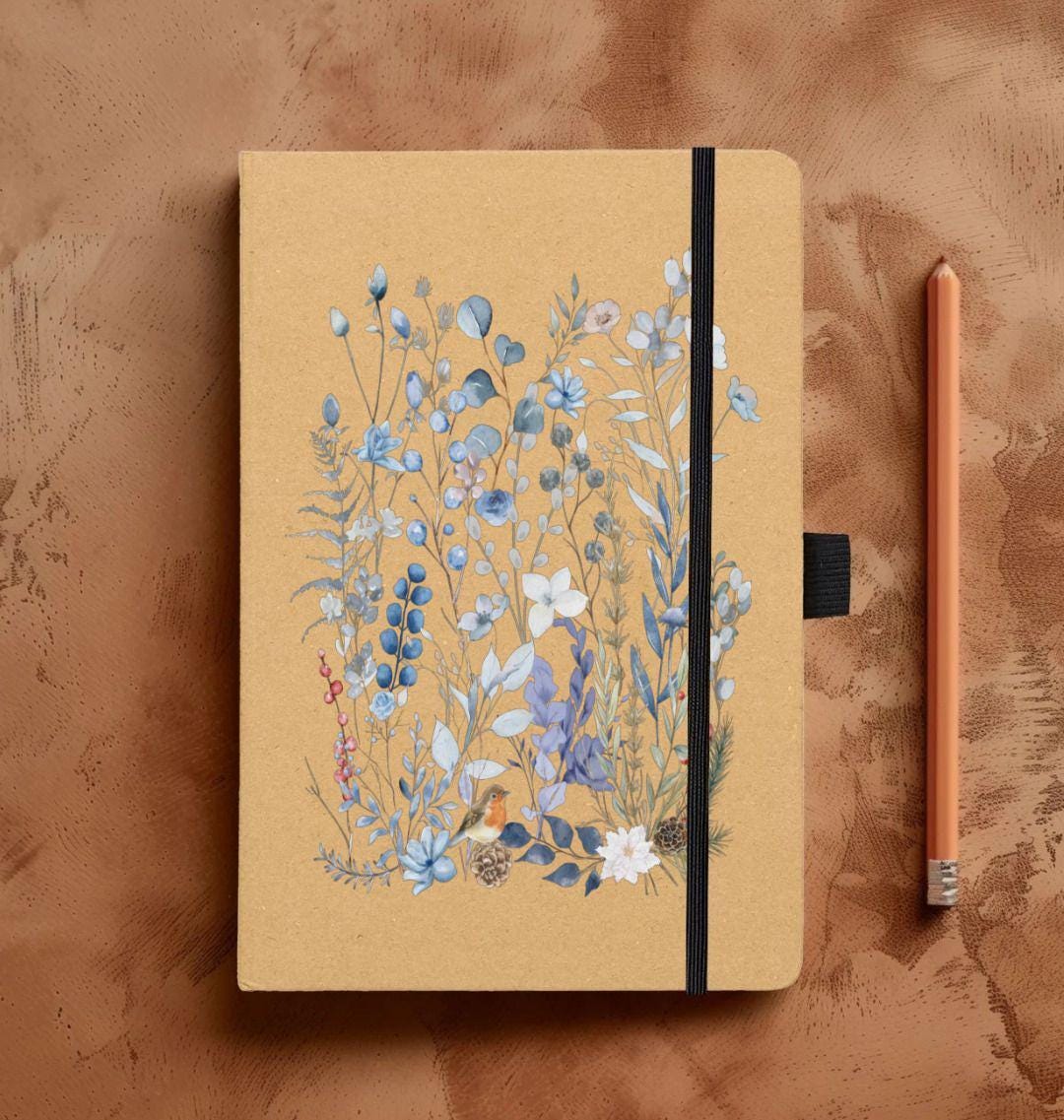 Rustic Notebook Page Rustic Nature A5 Notebook | Kraft Journal Winter Flowers, Foliage, and ...