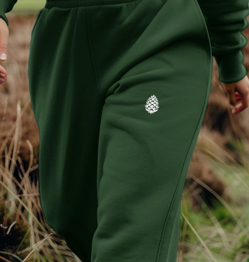 Unisex Organic Cotton Fleece Joggers | Pine Cone Evergreen Training Sweatpants| Athletic Training Bottoms | Baggy Sweatpants For Him Or Her image 2
