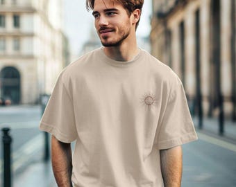 Men's Oversized Organic Cotton T-shirt | Celestial Sun Vibes Baggy T-shirt | Vacation Gift For Guys