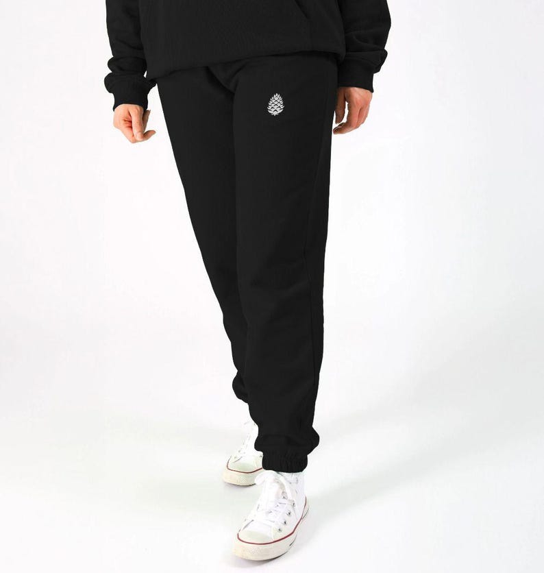 Unisex Organic Cotton Fleece Joggers | Pine Cone Evergreen Training Sweatpants| Athletic Training Bottoms | Baggy Sweatpants For Him Or Her image 6