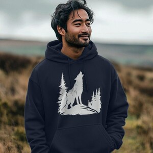 Wolf Graphic Unisex Hoodie Outdoor Mountain Adventure Sweatshirt Soft Organic Cotton Pullover