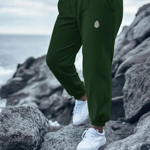 Unisex Organic Cotton Fleece Joggers | Pine Cone Evergreen Training Sweatpants| Athletic Training Bottoms | Baggy Sweatpants For Him Or Her image 4