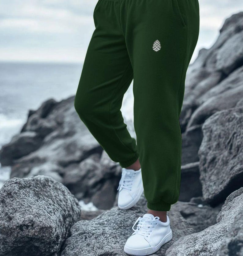 Unisex Organic Cotton Fleece Joggers | Pine Cone Evergreen Training Sweatpants| Athletic Training Bottoms | Baggy Sweatpants For Him Or Her image 4