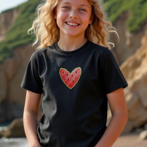 Kids Watermelon Heart Organic Cotton T-shirt | Children's Favorite Fruit Graphic Tee |