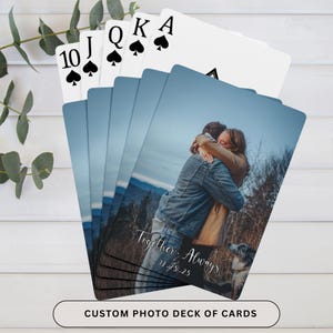 May include: A custom photo deck of cards featuring a couple embracing, with the text "Together, Always" and the date 09.25.25. The deck includes the 10, Jack, Queen, King, and Ace of Spades.