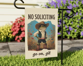 No Soliciting Garden Flag, Funny Cowboy Frog Flag, Go Away Flag, Funny Yard Flag, Frog Garden, No Solicitors Sign, Go On Git, Garden Flag