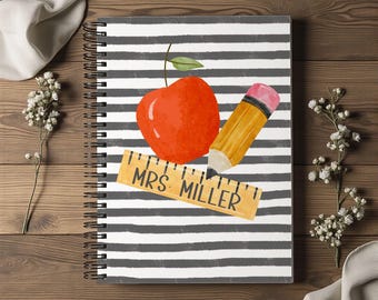 Personalized Teacher Spiral Notebook, Custom Name Journal, School Spiral Notebook, New Teacher Gift, Teacher Appreciation, First Day Gift