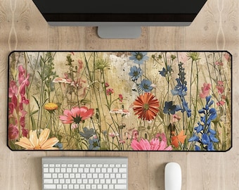 Wildflowers Desk Mat, Floral Desk Mat, Botanical Mouse Pad, Wildflower Mousepad, Nature Desk Decor, Garden Deskmat, Plant Desk Pad