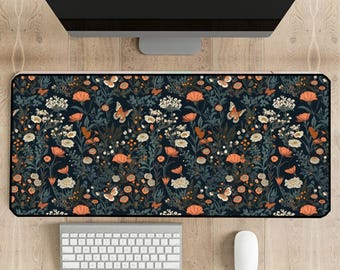 Dark Cottagecore Mat, Floral Desk Mat, Botanical Mouse Pad, Vintage Desk Mat, Wildflower Mousepad, Nature Desk Decor, Garden Desk Pad