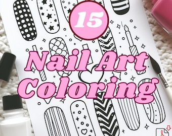 Arte de uñas para colorear, libro para colorear para adultos, pasatiempo para adultos, páginas para colorear relajantes, libro para colorear imprimible