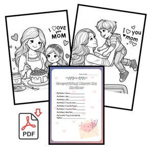 15 Página para colorear imprimible del Día de la Madre, Mamá e hijo, Mamá e hija, Te amo mamá, Actividad del Día de la Madre imagen 2