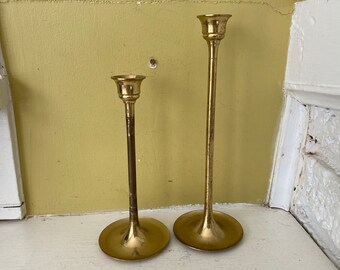 Two Brass Tulip Candlesticks / Wedding Holidays / Instant Collection