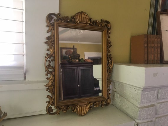 Ornate Gilded Gold Shell Mirror Homco French Rococo Style Baroque Paris Apartment