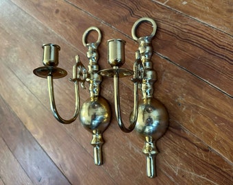 Ornate Spindle Pot Belly Brass Candle Sconces Holders Traditional Sconce Pair