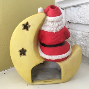 Santa on the Moon Candle Holder Incense Burner / Ceramic Chiminea Luminary Lantern / Vintage Holiday Decor / Crescent Moon Christmas Tree image 6