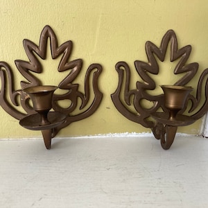 Brass Lotus Wall Sconces / Candle Holders / Pair Abstract Sconce / Bohemian Altar Decor