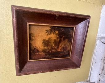 Small Wooden Framed Pastoral Scene Victorian Horse Ride Hunt Picnic