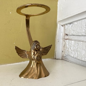 Brass Angel Halo Display Stand | Candle Bowl Crystal Ornament Sphere Glass Ball | Wings Lute Ornate