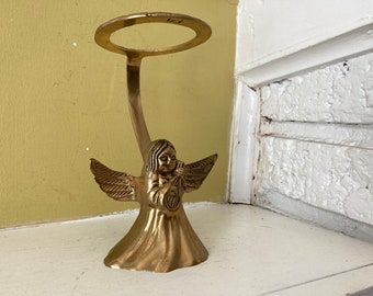 Brass Angel Halo Display Stand | Candle Bowl Crystal Ornament Sphere Glass Ball | Wings Lute Ornate