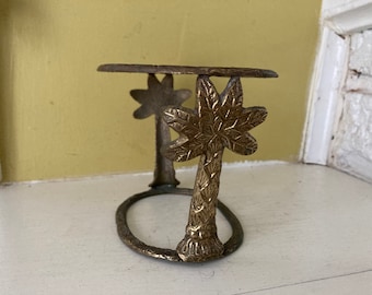 Brass Palm Trees Display Stand Holder | Beach Decor Hollywood Regency